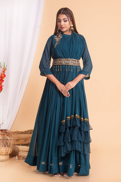 Aegean blue dress with frilled sleeves Mani Jaipur Aegean blue dress with frilled sleeves Mani Jaipur